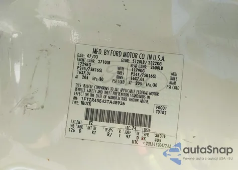 2003 Ford Ranger Edge/Xlt from USA, damaged, VIN 1FTZR45E43TA48936